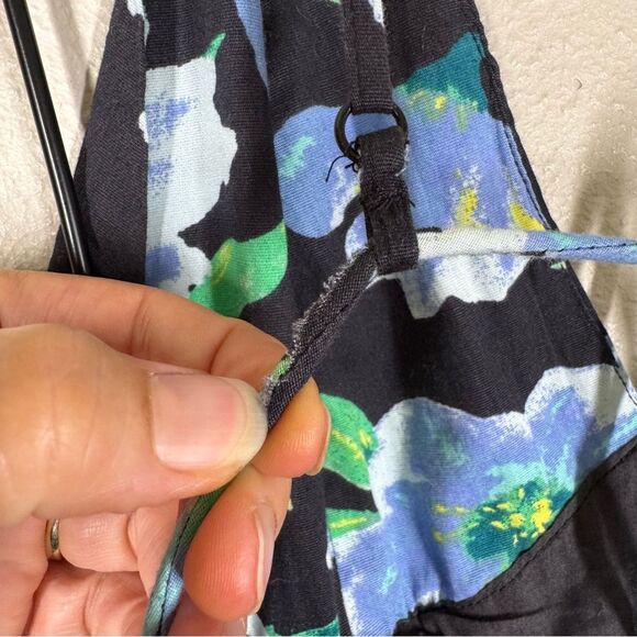 Free People Finer Things Floral Printed Midi Dress Black Blue Combo Medium - Picture 7 of 10